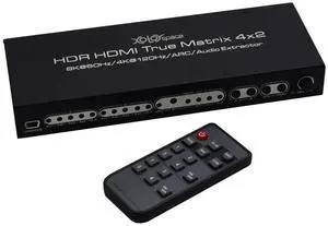 XOLORspace 43420A HDMI 2.1 8K HDR HDMI True Matrix Switch 4x2 Supports 4k 120hz and Dolby Vision with Optical and L/R Audio Extractor and ARC
