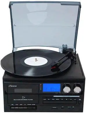 Victor VWRP-4200 Cosmopolitan 8-in-1 Turntable Music Center with 3-Speed Record Player, CD/MP3/Cassette Player, AM/FM Radio, Dual Bluetooth in & Out, USB Playback & Recording