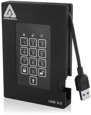 Apricorn 500GB Aegis Padlock Fortress FIPS 140-2 Level 2 Validated 256-Bit Encrypted USB 3.0 Hard Drive with PIN Access (A25-3PL256-500F)