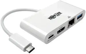 Tripp Lite USB C to HDMI Multiport Video Adapter Converter 4K w/ USB-A Hub, USB-C PD Charging Port & Gigabit Ethernet Port, Thunderbolt 3 Compatible, USB Type C, USB Type-C (U444-06N-H4GU-C),White