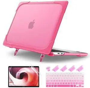 Batianda for MacBook Air 13 inch Case 2020 2019 2018 A2337 M1 A2179 A1932 with Touch ID, Heavy Duty Plastic Hard Shell Case with Fold Kickstand & Keyboard Cover & Screen Protector, Rose