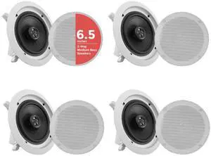Pyle 6.5 4 Bluetooth Flush Mount In-wall In-ceiling 2-Way Speaker System Quick Connections Changeable Round/Square Grill Polypropylene Cone & Tweeter Stereo Sound 4 Ch Amplifier 200 Watt - PDICBT266