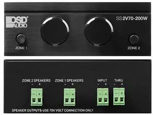 OSD 70V 2-Zone Speaker Selector w/Volume Control 200W per Zone, Direct Pass Through SS2V70-200W