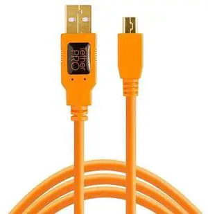 Tether Tools TetherPro USB 2.0 to Mini-B 5-Pin Cable | for Fast Transfer and Connection Between Camera and Computer | High Visibility Orange | 15 Feet (4.6 m)