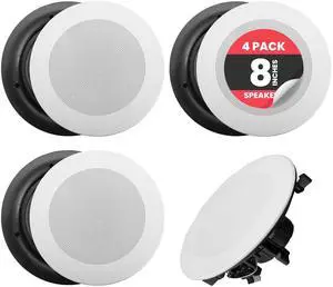 Pyle 8 4 Bluetooth Flush Mount - In-wall In-ceiling 2-Way Speaker System Quick Connections Changeable Round/Square Grill Polypropylene Cone & Tweeter Stereo Sound 4 Ch Amplifier 250 Watt - PDICBT286