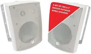 Dual Electronics LU63PW 6.5" 3-Way High Performance Outdoor Indoor Wired Speakers | Effortless Set Up | Home, Pool, Patio, Garage Use | Weather Resistant | Expansive Stereo Sound Coverage | White