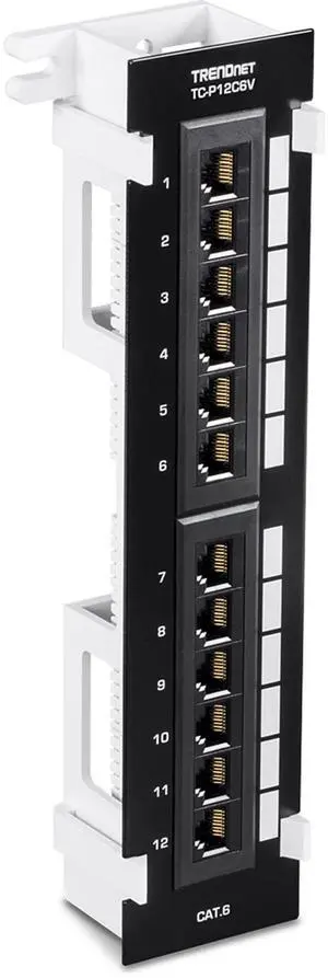 TRENDnet 12-Port Cat6 Unshielded Patch Panel,TC-P12C6V, Wall Mount,Included 89D Bracket,Vertical or Horizontal Installation, Compatible w/ Cat5e & Cat6 RJ45 Cabling, 110 IDC Type Terminal Blocks Black