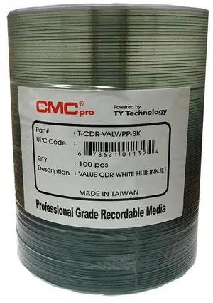 100 CMC Pro - Powered by TY Valueline 48X CDR (CD-R) 80min 700MB White Inkjet Hub Printable