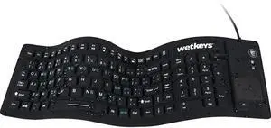 WetKeys "Flex Touch Full-Size Flexible Silicone Washable Keyboard with Touchpad and ON/Off Switch (USB) (Black) | KBWKFC103STi-BK
