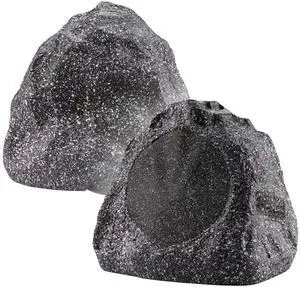 Theater Solutions 2R6G Outdoor Granite 6.5" Rock 2 Speaker Set for Deck Pool Spa Yard Garden, Granite Grey