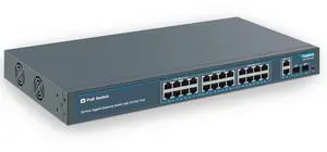 24 Port Gigabit Ethernet PoE Switch with 2 Uplink Gigabit Port & 2 SFP Port, YuanLey Unmanaged 24 Port PoE+ Network Switch, Rackmout, Build in 400W Power, Support 802.3af/at, Plug and Play