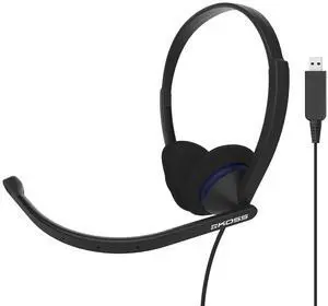 Koss CS200 USB Double-Sided On-Ear Communication Headset, Noise-Cancelling Electret Microphone, Flexible Microphone Arm, Wired with USB Plug, Black