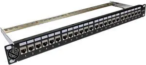 Electriduct 24-Port CAT6A FTP Shielded 1U Patch Panel 19-Inch Loaded w/Tool-Less Keystone Jacks Rackmount or Wallmount