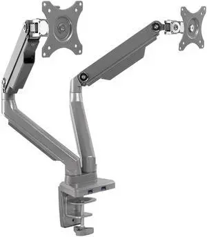 Mount-It! Dual Monitor Arm Mount Desk Stand | 2 x 3.0 USB Ports | Articulating Mechanical Spring Height Adjustable | Fits Two 24 27 29 30 32 Inch VESA 75 100 Compatible Screens | C-Clamp and Grommet