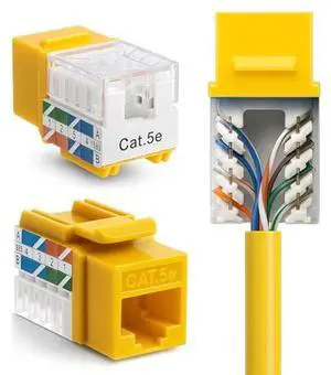 SATMAXIMUM Cat5e Keystone Ethernet Wall Jack Punch Down UTP 45-Degree (Easier Termination Than 90-Degree), RJ45 Slim Profile Speed Termination Yellow 45° Angled (50 Pack)