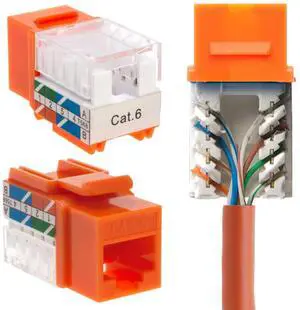 SATMAXIMUM Cat6 Keystone Ethernet Wall Jack Punch Down UTP 45-Degree (Easier Termination Than 90-Degree), RJ45 Slim Profile Speed Termination Orange - 45° Angled (50 Pack)