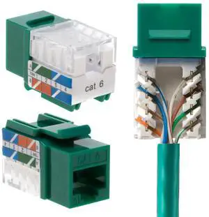 SATMAXIMUM Cat6 Keystone Ethernet Wall Jack Punch Down UTP 45-Degree (Easier Termination Than 90-Degree), RJ45 Slim Profile Speed Termination Green 45° Angled (50 Pack)
