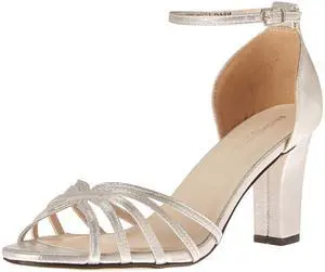 Touch Ups Women's Ankle Strap Sandal Heeled, Silver, 11