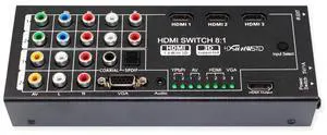 Multi-Functional HDMI Converter with 8 Inputs (VGA + AV + Ypbpr Component + HDMI) to One HDMI Output,COAXIAL Output,SPDIF Output Supports HDMI v1.4 3D