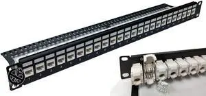 Electriduct 24-Port CAT6A Unshielded 1U Patch Panel 19-Inch Loaded w/Tool-Less Keystone Jacks Rackmount or Wallmount