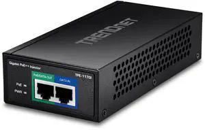 TRENDnet Gigabit PoE++ Injector, Supplies PoE (15.4W), PoE+ (30W), or PoE++ (60W), Network A PoE Device Up to 100m(328 ft), Supports IEEE 802.3af,802.at, Plug & Play, Black, TPE-117GI