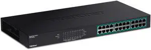 TRENDnet 24-Port Gigabit PoE+ Switch, 24 x Gigabit PoE+ Ports, 370W Power Budget, 48Gbps Switch Capacity, RackMount Kit Included, Ethernet Network Switch, Metal, Lifetime Protection, Black, TPE-TG240G
