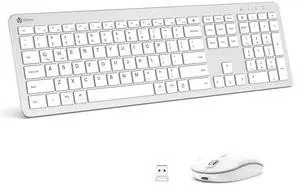 iClever Wireless Keyboard and Mouse, GK08 White Keyboard Mouse Combo, Ergonomic, Quiet, Full Size Design with Number Pad, 2.4G Connection for Mac, Windows and Computer