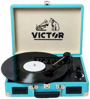 Victor VSRP-800 Metro Portable Suitcase Turntable Record Player with Bluetooth, 3-Speed Vinyl Playback, and Built-in Stereo Speakers  Perfect for On-The-Go Vinyl Lovers and Retro Enthusiasts