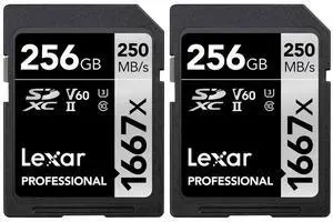 Lexar Professional SDHC/SDXC 1667x UHS-II 256gb Memory Card 2 Pack (LSD256CBNA1667)