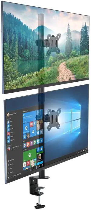 Mount-It! Vertical Monitor Mount, Dual Stacked Monitor Mount for Two Screens Each 13 to 32 Inches, Height Adjustable with Tilt Swivel Rotate, C-Clamp and Grommet Base Supports 17.6 lbs per Monitor