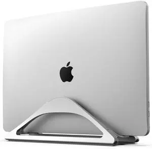 HumanCentric Vertical Laptop Stand for Desks in Silver Color, Upright Adjustable Holder to Dock Apple MacBook, MacBook Pro, and Other Laptops to Organize Work & Home Office, Automatic Grip