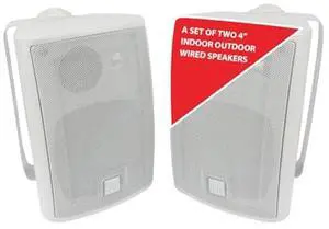 Dual Electronics LU43PW 4" 3-Way High Performance Outdoor Indoor Wired Speakers | Effortless Set Up | Home, Pool, Patio, Garage Use | Weather Resistant | Expansive Stereo Sound Coverage | White