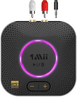 1Mii B06S+ Bluetooth 5.2 Receiver, HiFi Bluetooth Audio Adapter w/LDAC, aptx HD & aptx Low Latency, Long Range Hi-Res Audio with Volume Control, 3.5mm & RCA outputs, Easy Setup for Home Stereo System