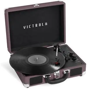 Victrola Journey Bluetooth Portable Suitcase Record Player  with Built-in Speakers, 3 Speed Vinyl Record Player, RCA Out, Headphone Jack (Magenta)