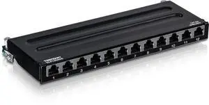 TRENDnet 12-Port Cat6A Shielded Patch Panel, 10G Ready, Cat5e,Cat6,Cat6A Compatible, Metal Housing, Color-Coded Labeling for T568A and T568B Wiring,Cable Management,Wall Mountable, Black,TC-P12C6AS