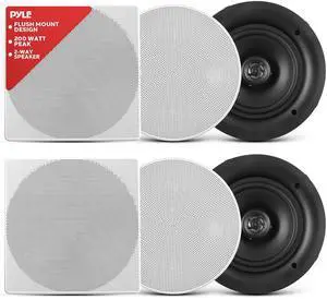 Pyle 6.5" 2-Way Ceiling Speaker  In-Wall/In-Ceiling Woofer System with Polymer Tweeter, Flush Mount Design, 200W Peak Power, 60Hz-20kHz Frequency Response  Pair  PDIC66