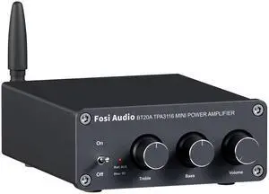 Fosi Audio BT20A Bluetooth Stereo Amplifier, 2 Channel Home Audio Component Amplifiers for Passive Speakers, Mini Class D Amp Receiver 200W for Indoor/Outdoor/Garage/Ceiling/Bookshelf Speaker