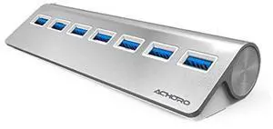 Achoro 7 Ports USB 3.0 Hub - Triangle Aluminum Alloy - High-Speed USB Port Expander - Compatible with PC, iMac, MacBook, Windows, Desktop, and More  Computer Multiple USB HUB (Silver)