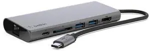Belkin USB-C Hub, 6-in-1 Multi-Port Docking Station, Docking Station for iPad, iPad Pro, iPad Mini, MacBook, & More - 60W Power Delivery 3.0, 4K HDMI USB-A Ethernet & SD Card Ports