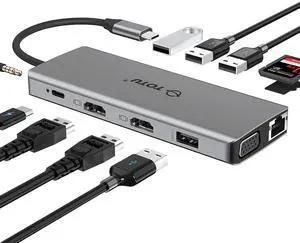 TOTU 13-in-1 USB-C Hub with Ethernet, 4K HDMI, VGA, PD, SD/TF Cards Reader, Mic/Audio Docking Station for MacBook Pro Air XPS and Other USB-C Laptops