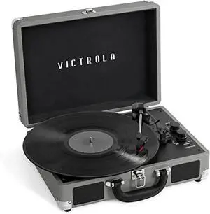 Victrola Journey+ Bluetooth Suitcase Record Player  Built-In Speakers, 33-1/3, 45 & 78 RPM Vinyl Record Player, RCA Out, Headphone Jack, Wireless Streaming (New Grey)