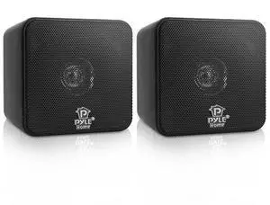Pyle Home 4 Mini Cube Bookshelf Speakers-Paper Cone Driver, 200 Watt Power, 8 Ohm Impedance, Video Shielding, Home Theater Application and Audio Stereo Surround Sound System - 1 Pair -PCB4BK (Black)