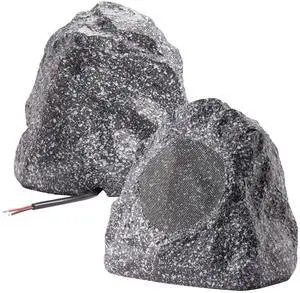 Theater Solutions 2R4G Outdoor Granite Rock 2 Speaker Set for Deck Pool Spa Patio Garden, 4.5-Inch, Granite Grey