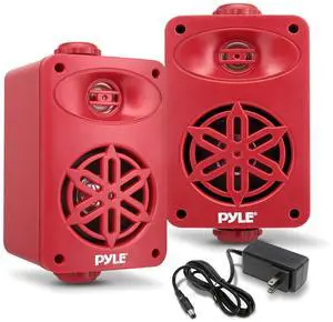 PyleUsa Bluetooth Indoor Outdoor Speakers Pair - 200 Watt Dual Waterproof 3.5 2-Way Full Range System w/ 1/2 High Compliance Polymer Tweeter - Home, Boat, Marine, Deck, Patio, Poolside -PDWRBT36RD