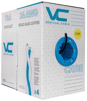 Vertical Cable Cat5e, 350 MHz, UTP, 24AWG, 8C Solid Bare Copper, 1000ft, Bulk Ethernet Cable - 151 Series, Black