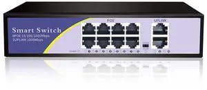 KuWFi 8-Port Gigabit PoE Ethernet Switch, 8 x Gigabit PoE, 2 x Gigabit SFP Slot, Metal Network Switch 48V PoE for IP Camera Wireless AP