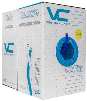Vertical Cable Cat5e, 350 MHz, UTP, 24AWG, 8C Solid Bare Copper, 1000ft, Bulk Ethernet Cable - 151 Series, Blue