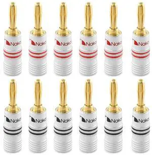 Nakamichi Excel Series 24k Gold Plated Banana Plug 12 AWG - 18 AWG Gauge Size 4mm for Speakers Amplifier Hi-Fi AV Receiver Stereo Home Theatre Audio Wire Cable Screw Connector 12 Pcs (6-Pairs)