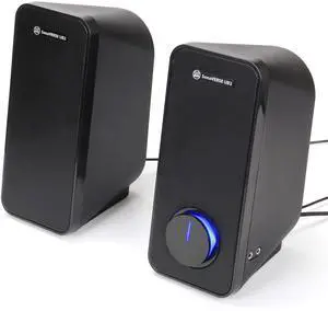 GOgroove Computer Speakers for Desktop and Laptop - USB Speakers for Desktop Computer with Loud and Clear 2-Way Drivers for 32W of Power and Bass, Built-in Headphone & AUX Input Ports, LED Volume Knob