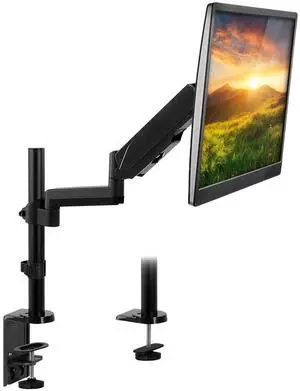 Mount-It! Single Monitor Arm Mount | Desk Stand | Full Motion Height Adjustable Articulating Gas Spring Arm | Fits 19 21 24 27 29 30 32 Inch VESA Compatible Computer Screen | C-Clamp and Grommet Base